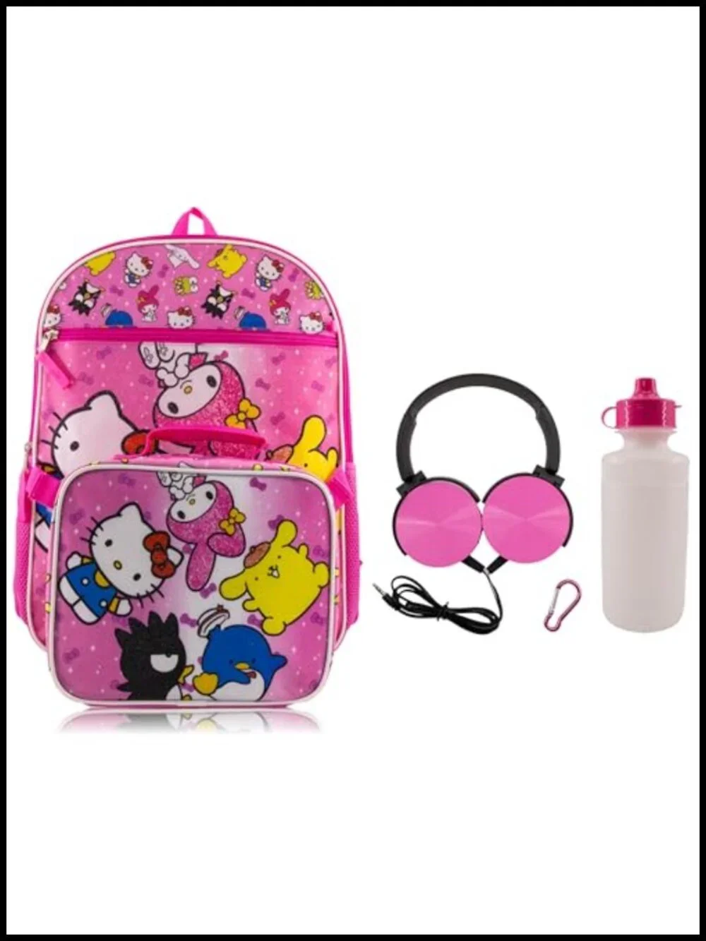 Hello Kitty Kids Backpack Set with Insulated Lunch Bag, Water Bottle, Headphones